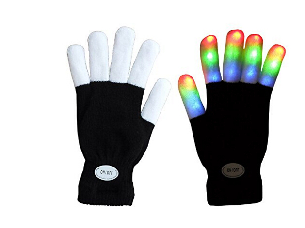 black LED gloves with white fingers